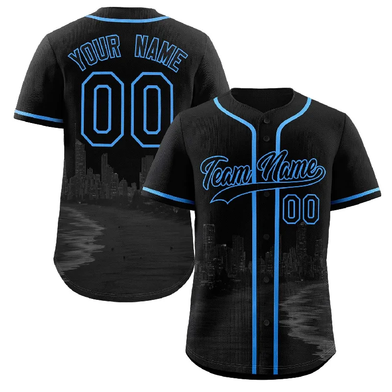 Baseball Jersey Women-Custom Black Black-Powder Blue Miami City Connect Baseball Jersey