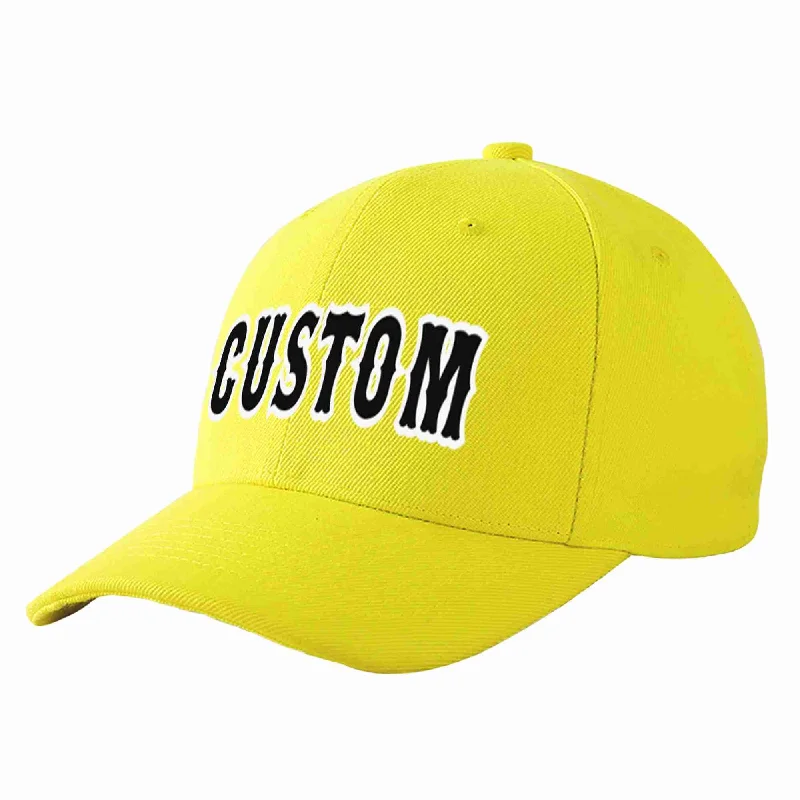 Baseball Cap Boho-Custom Yellow Black-White Curved Eaves Sport Baseball Cap Design for Men/Women/Youth