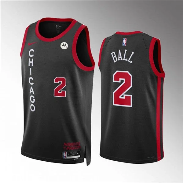 Basketball Jersey Black-Men's Chicago Bulls #2 Lonzo Ball Black 2023/24 City Edition Stitched Basketball Basketball Jersey