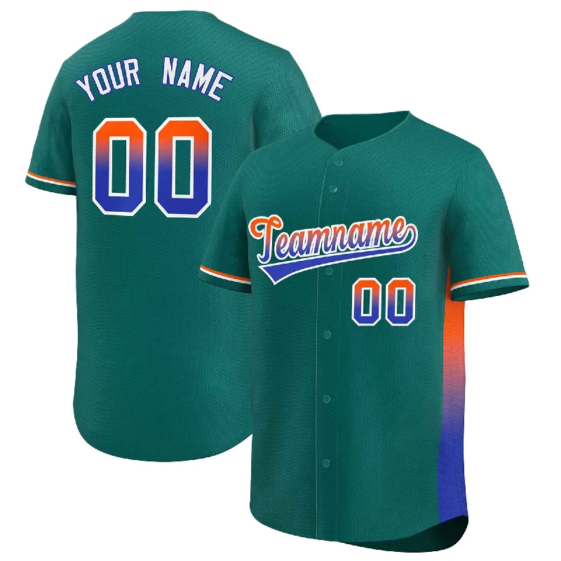 Baseball Jersey Music Band-Custom Aqua Orange-Royal Personalized Gradient Font And Side Design Authentic Baseball Jersey