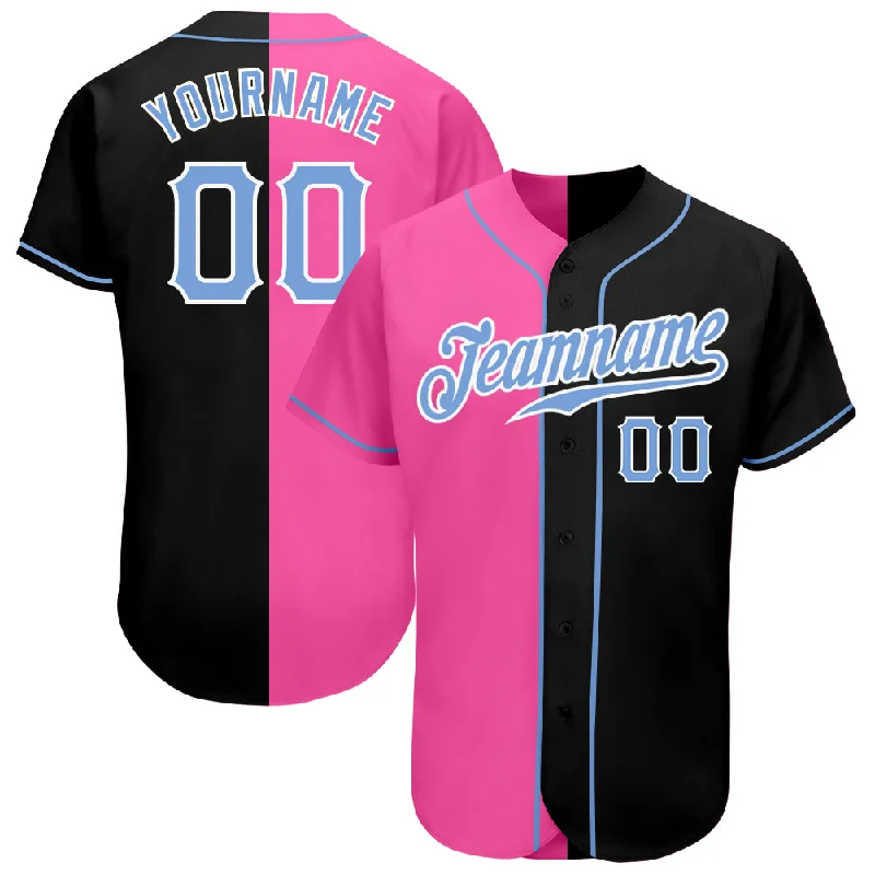 Baseball Jersey Funny-Custom Black Light Blue-Pink Authentic Split Fashion Baseball Jersey