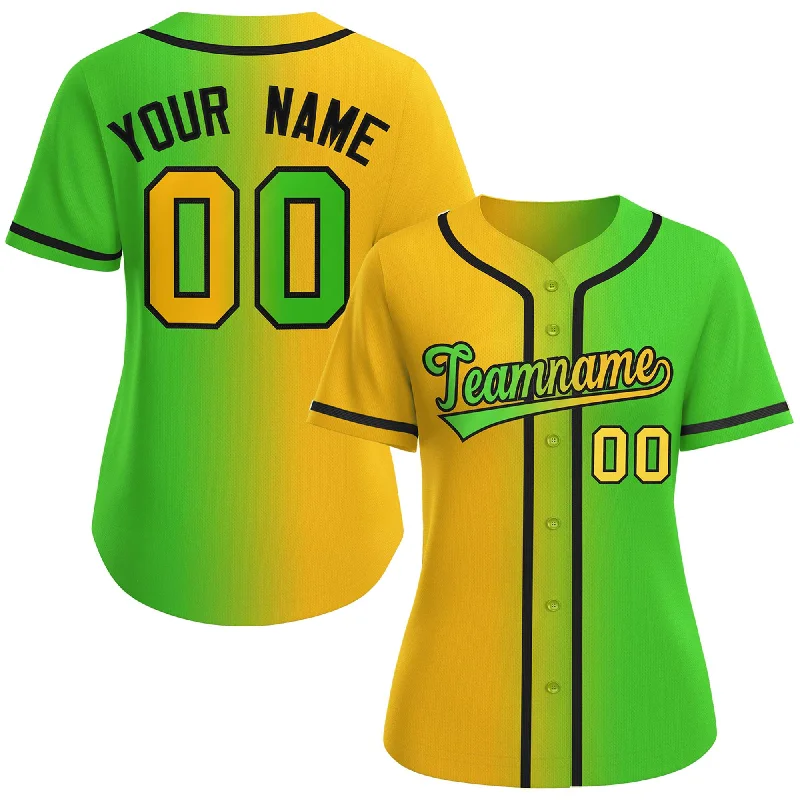 Baseball Jersey Playoff-Custom Gold Neon Green-Black Gradient Fashion Baseball Jersey For Women