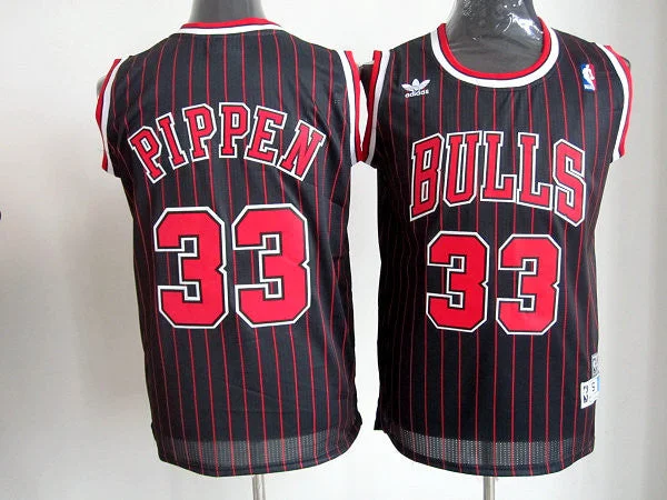 Basketball Jersey Sustainable-Bulls 33 Scottie Pippen Black red stripe Basketball Jerseys