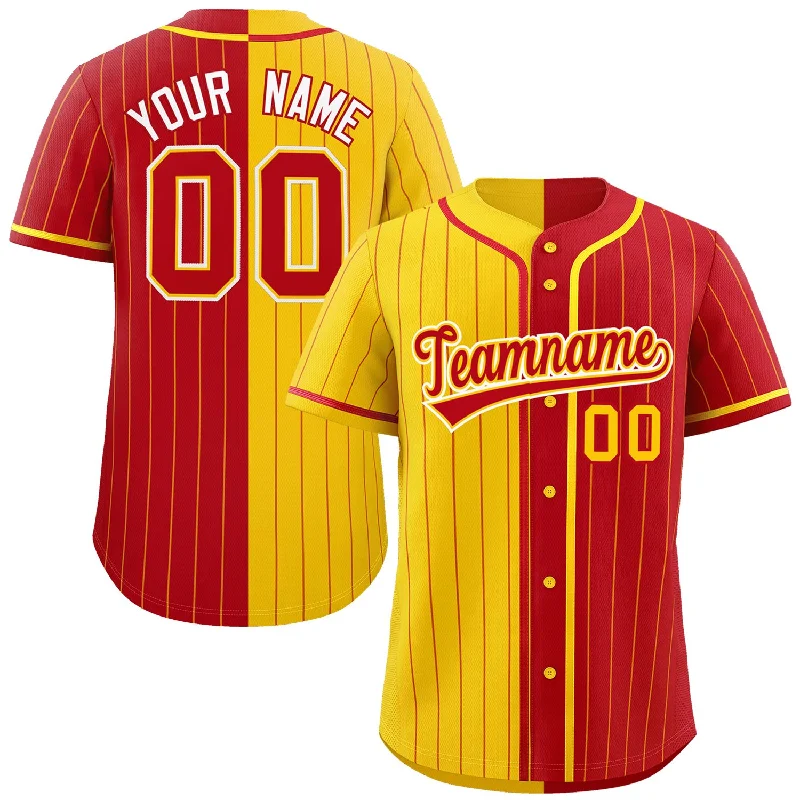 Baseball Jersey Office-Custom Gold Red Two Tone Striped Fashion Authentic Baseball Jersey