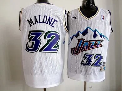 Basketball Jersey White-Jazzs 32 Malone White m&n Basketball Jerseys