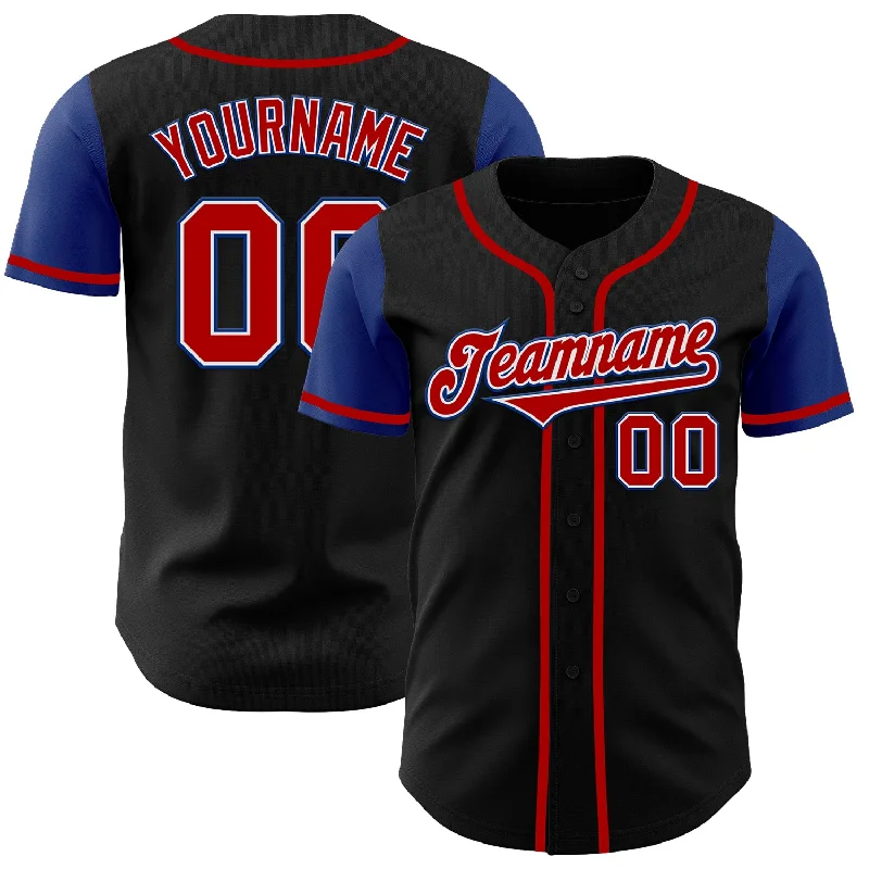 Baseball Jersey 3/4 Sleeve-Custom Black Red-Royal Authentic Two Tone Baseball Jersey