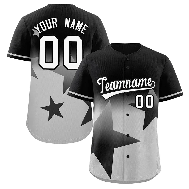 Baseball Jersey Baseball Mom-Custom Black Gray Gradient Star Graffiti Pattern Authentic Baseball Jersey