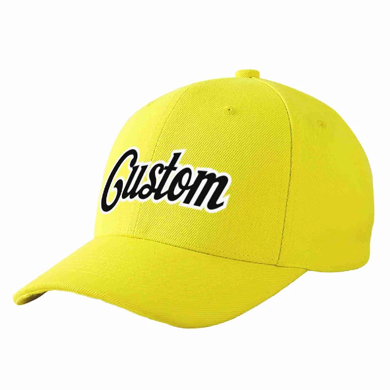 Baseball Cap Road Trip-Custom Yellow Black-White Curved Eaves Sport Baseball Cap Design for Men/Women/Youth