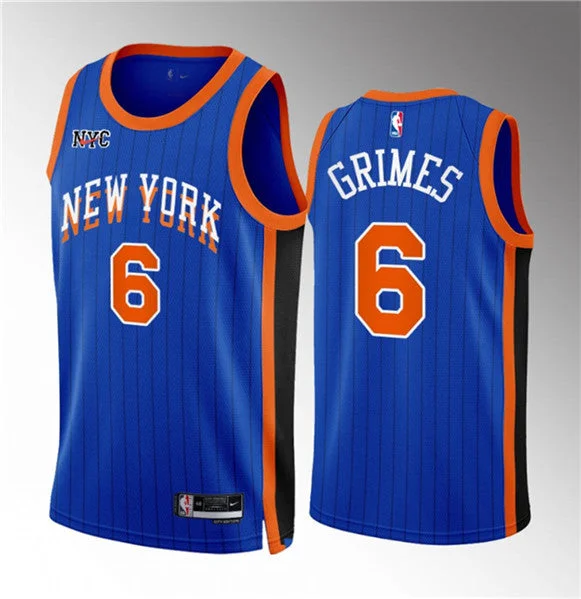 Basketball Jersey Embroidered-Men's New York Knicks #6 Quentin Grimes Blue 2023/24 City Edition Stitched Basketball Basketball Jersey