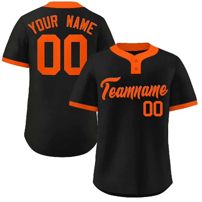 Baseball Jersey Blank-Custom Black Orange Classic Style Authentic Two-Button Baseball Jersey