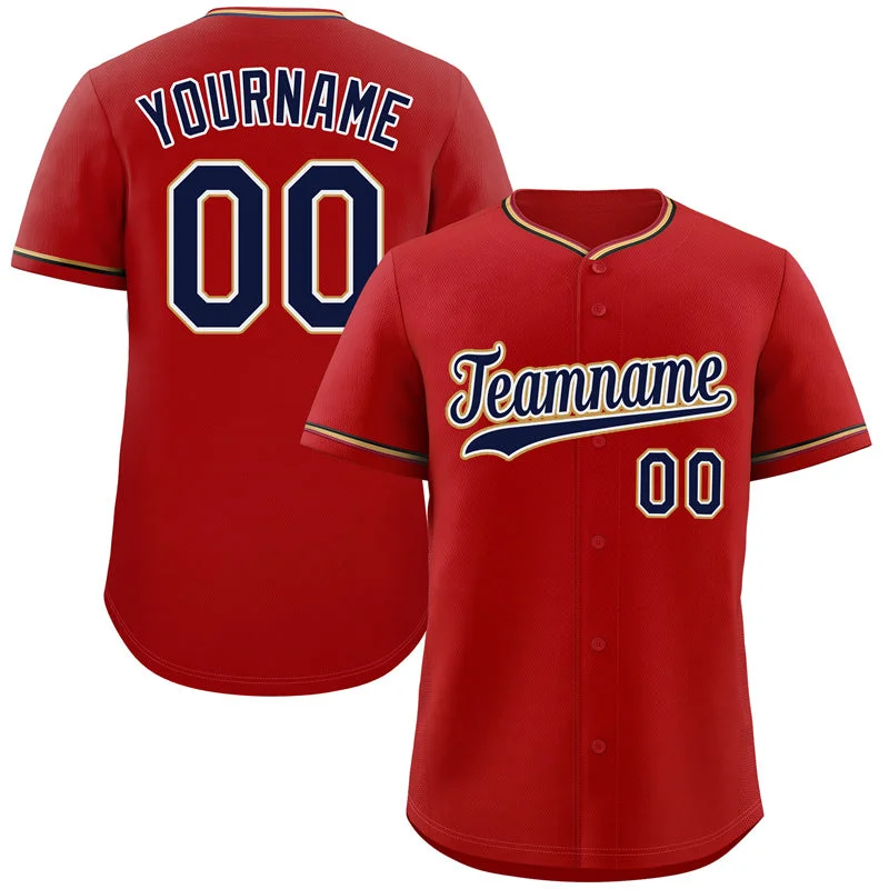 Baseball Jersey Rookie-Custom Red Navy-Old Gold Classic Style Authentic Baseball Jersey