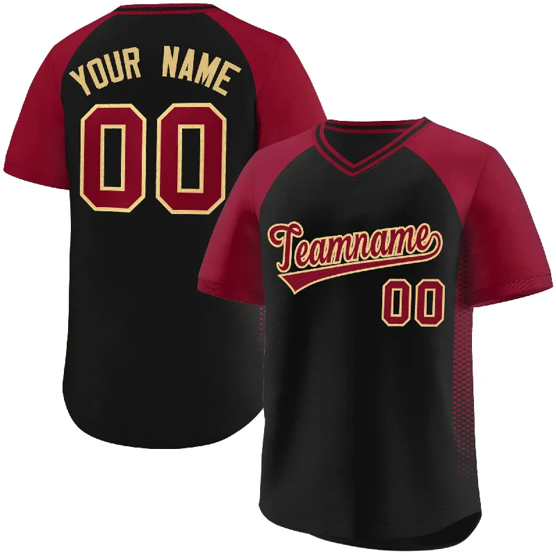 Baseball Jersey Hiking-Custom Black Crimson Raglan Sleeves Side Spot Authentic Pullover Baseball Jersey