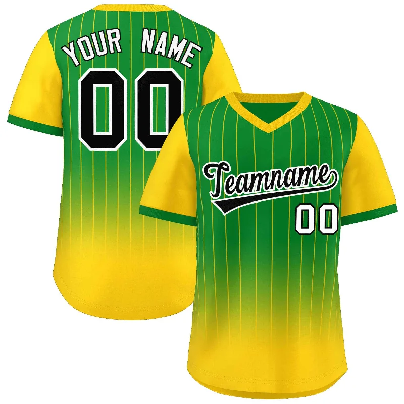 Baseball Jersey Tournament-Custom Kelly Green Gold-Black Gradient Fashion Authentic Pullover Pinstripe Baseball Jersey