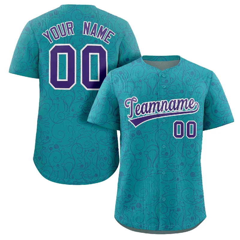 Baseball Jersey Quote-Custom Aqua Royal Line Art Graffiti Pattern Design Authentic Baseball Jersey