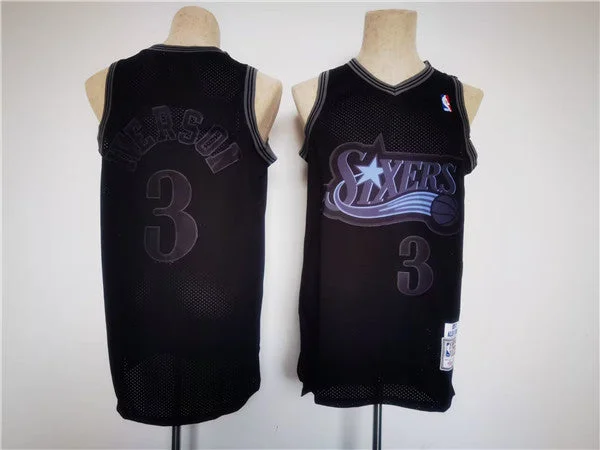 Basketball Jersey Basketball Brother-Men's Philadelphia 76ers #3 Allen Iverson Black Throwback basketball Basketball Jersey