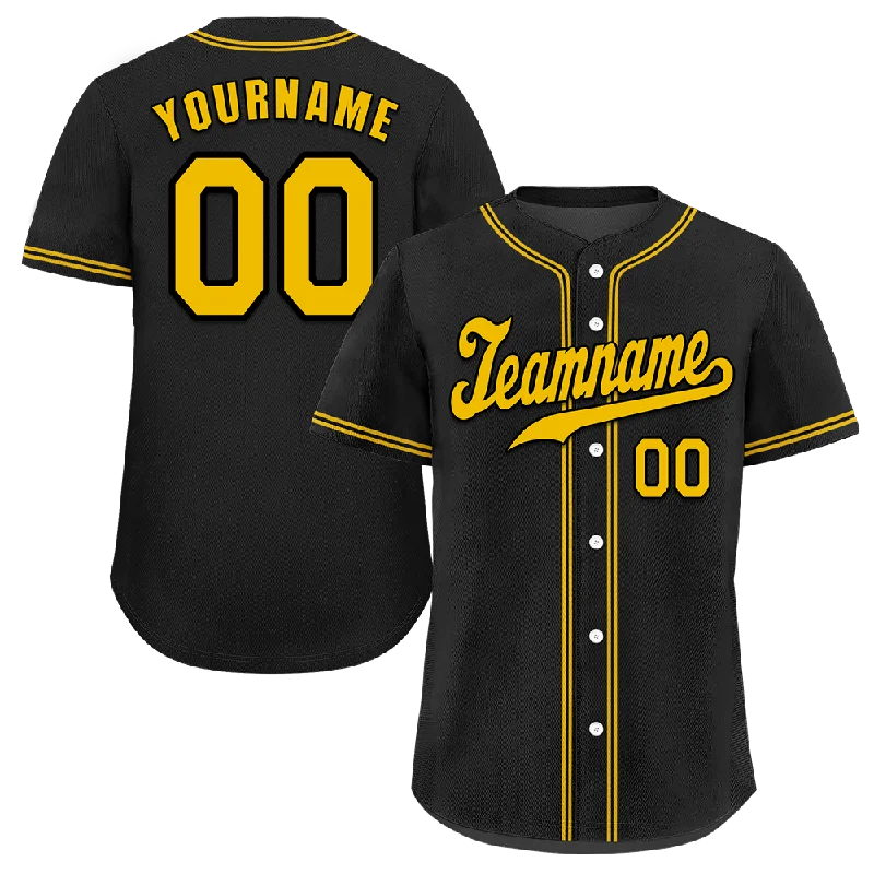 Baseball Jersey Abstract-Custom Black Classic Style Yellow Authentic Baseball Jersey