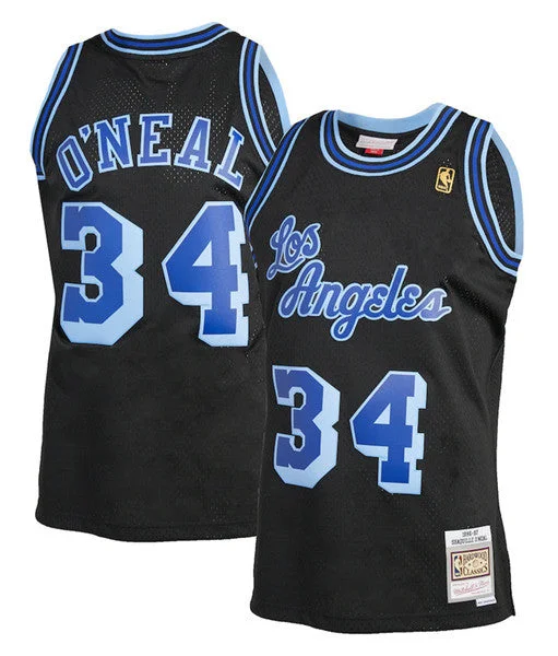 Basketball Jersey Fashion-Men's Los Angeles Lakers #34 Shaquille O'Neal Mitchell & Ness Black 1996-97 Hardwood Classics Swingman Stitched Basketball Jersey