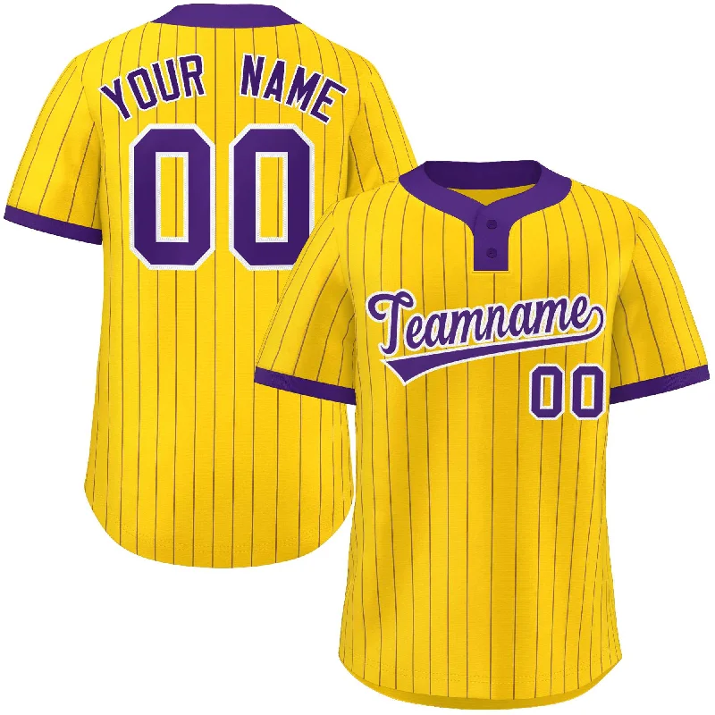 Baseball Jersey Wedding-Custom Gold Purple Stripe Fashion Authentic Two-Button Baseball Jersey