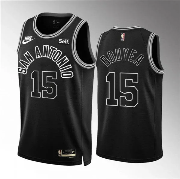 Basketball Jersey V-Neck-Men's San Antonio Spurs #15 Jamaree Bouyea Black Icon Edition Stitched Basketball Basketball Jersey