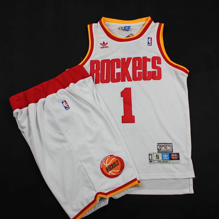 Basketball Jersey Budget-Friendly-Rockets 1 McGrady White Hardwood Classics Basketball Jerseys(With Shorts)