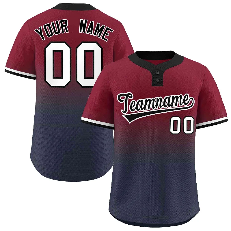 Baseball Jersey Birthday-Custom Crimson Navy Black-White Gradient Fashion Authentic Two-Button Baseball Jersey