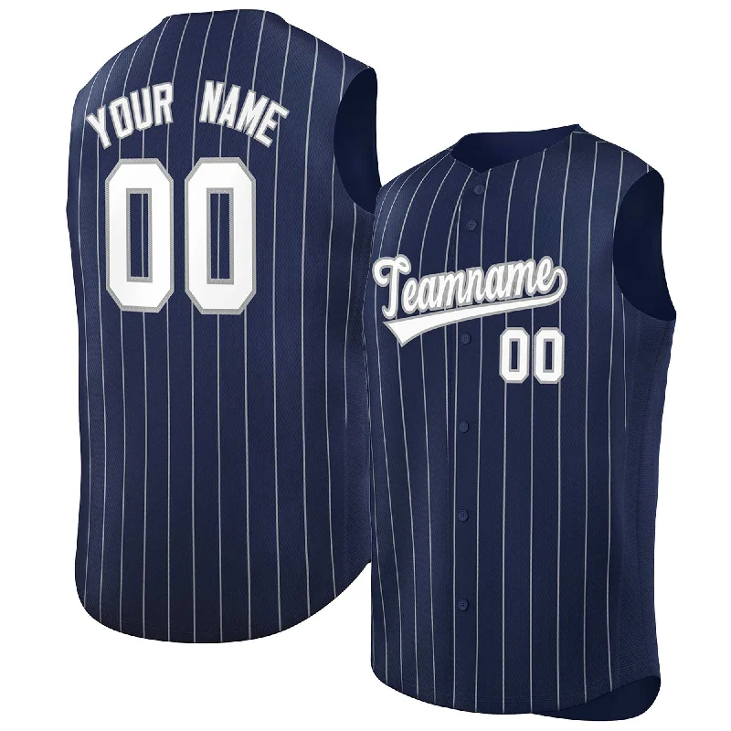 Baseball Jersey Fantasy-Custom Navy White-Gray Sleeveless Stripe Fashion Baseball Jersey