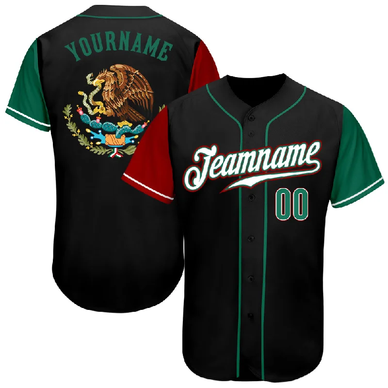 Baseball Jersey Unique-Custom Black Kelly Green-Red Authentic Mexico Two Tone Baseball Jersey