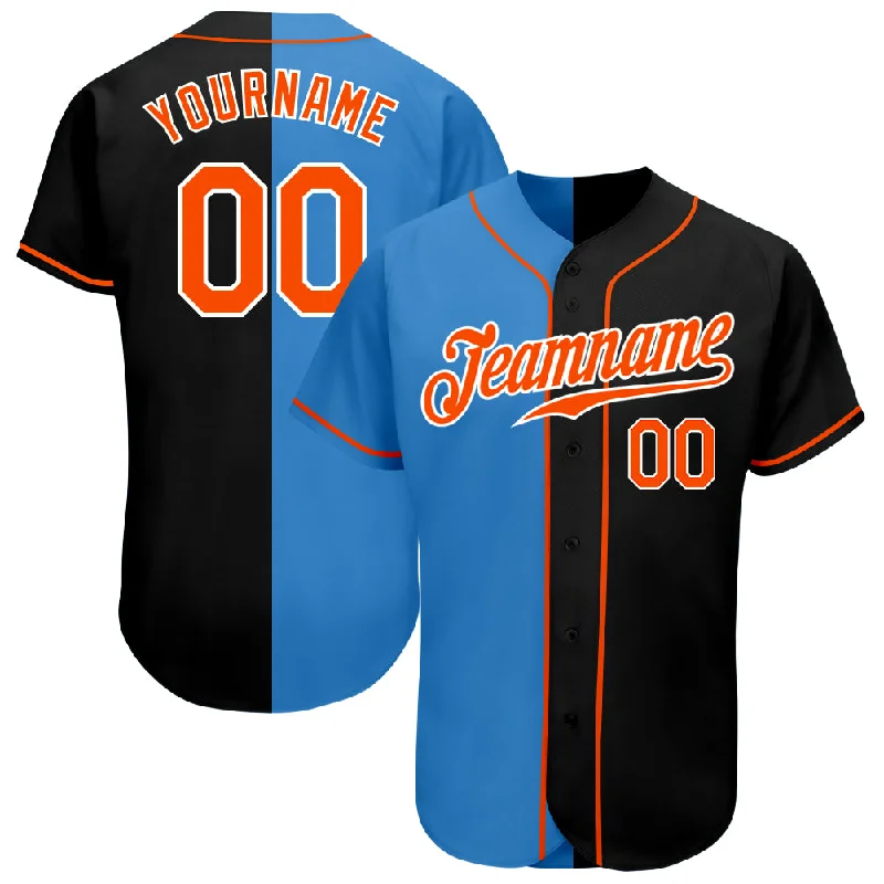 Baseball Jersey Street Style-Custom Black Orange-Powder Blue Authentic Split Fashion Baseball Jersey