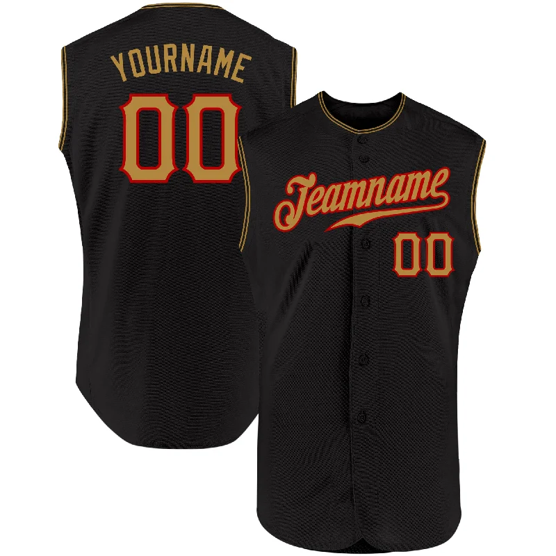 Baseball Jersey Red-Custom Black Old Gold-Red Authentic Sleeveless Baseball Jersey