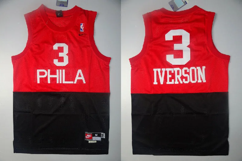 Basketball Jersey Sci-Fi-76ers 3 Iverson Red&Black Basketball Jerseys