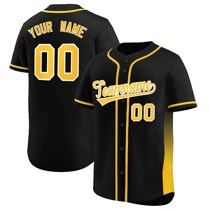 Baseball Jersey Festival-Custom Black Gold Personalized Gradient Side Design Authentic Baseball Jersey