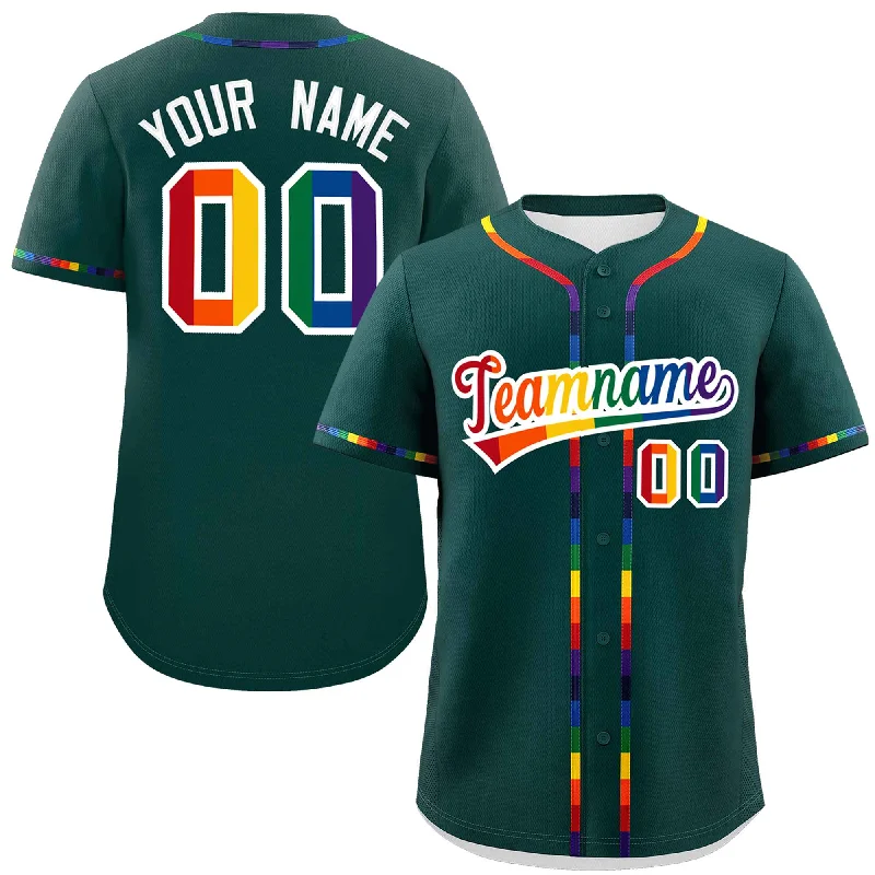 Baseball Jersey Silver-Custom Midnight Green LGBT Rainbow For Pride Month Classic Style Authentic Baseball Jersey