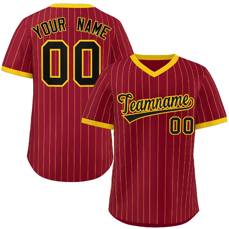 Baseball Jersey Artistic-Custom Crimson Gold Stripe Fashion Authentic Pullover Baseball Jersey