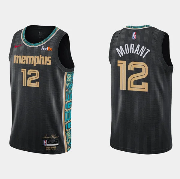 Basketball Jersey Polyester-Men's Memphis Grizzlies #12 Ja Morant 2020-21 Black City Edition Stitched Basketball Jersey