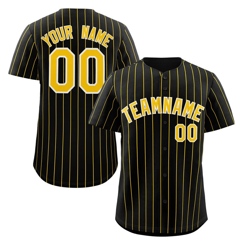 Baseball Jersey Name-Custom Black Gold-White Stripe Fashion Authentic Baseball Jersey