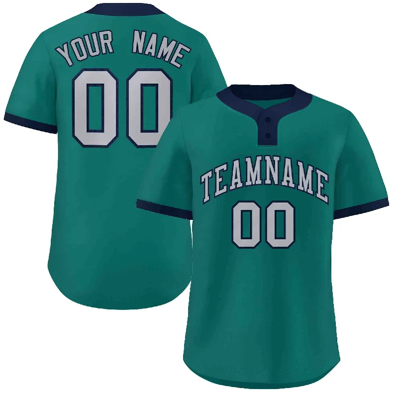 Baseball Jersey Gold-Custom Aqua Gray-Navy Classic Style Authentic Two-Button Baseball Jersey