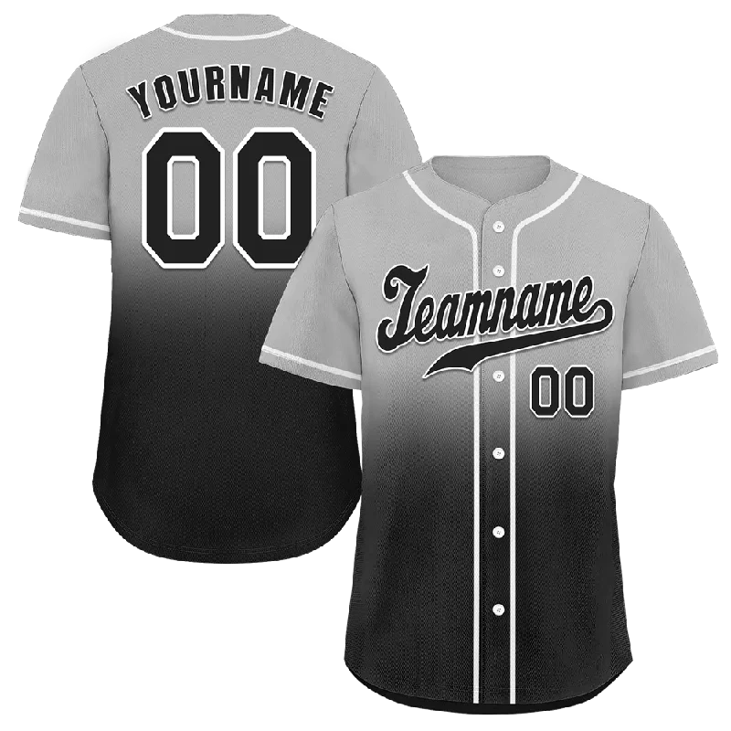 Baseball Jersey Father's Day-Custom Grey Black Fade Fashion Black Authentic Baseball Jersey