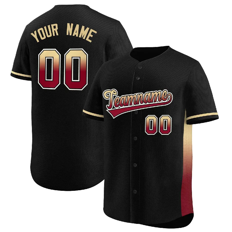 Baseball Jersey Viral-Custom Black Khaki-Crimson Personalized Gradient Font And Side Design Authentic Baseball Jersey