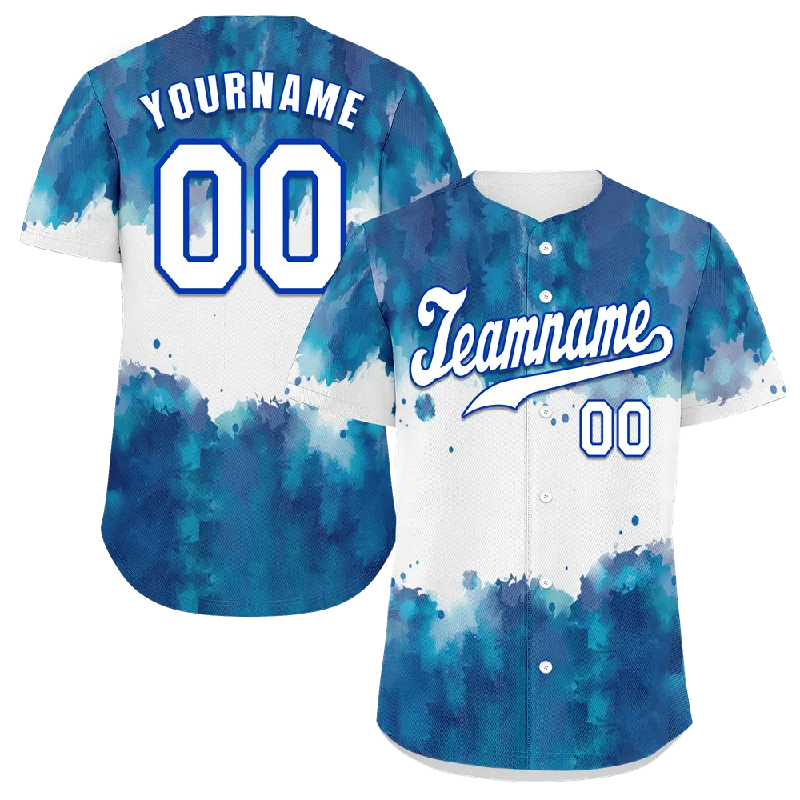 Baseball Jersey Geometric-Custom Blue White Tie Dye White Authentic Baseball Jersey BSBJ0a-bc0fbe7