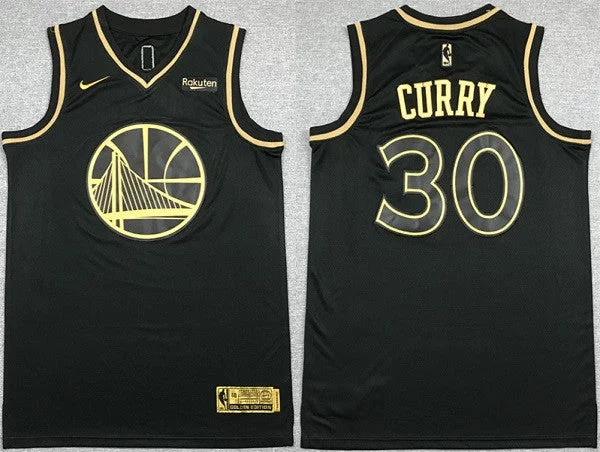 Basketball Jersey Finals-Men's Golden State Warriors #30 Stephen Curry Black Gold Stitched Basketball Jersey