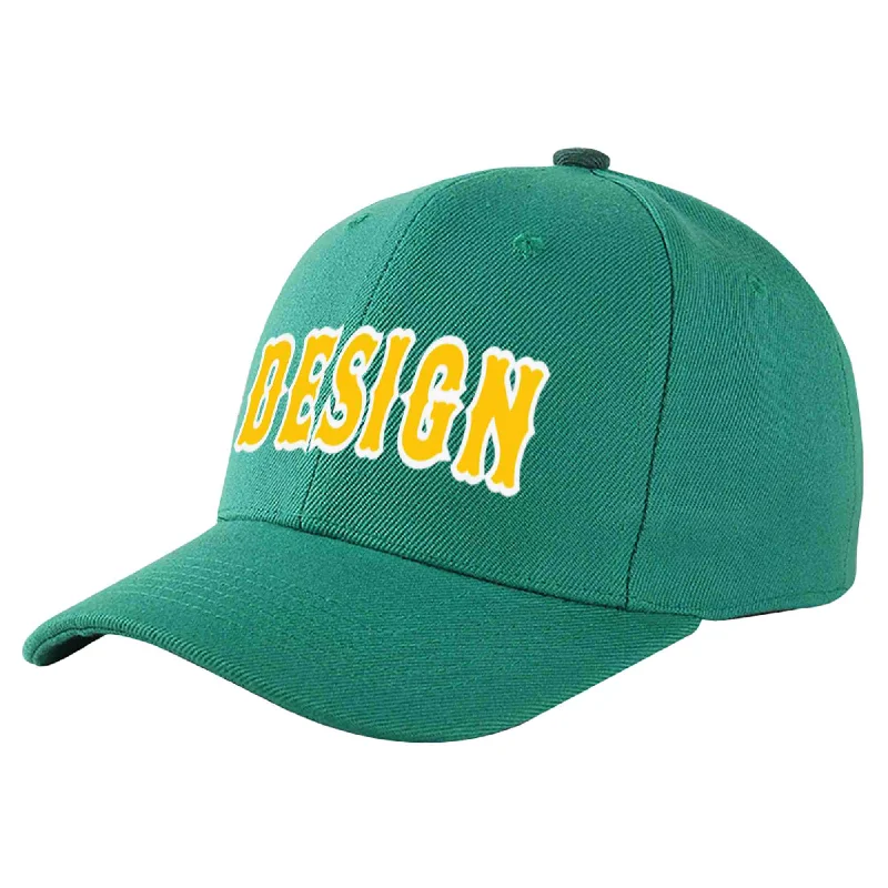 Baseball Cap Baseball Team-Custom Light Green Gold-White Curved Eaves Sport Design Baseball Cap