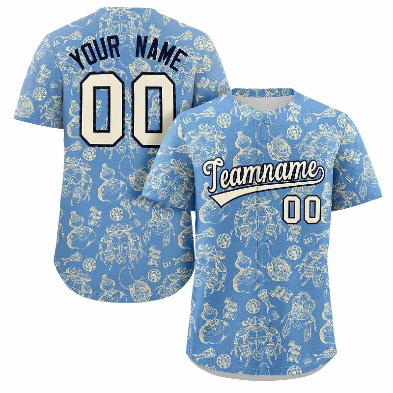 Baseball Jersey Travel Team-Custom Light Blue 3D Graffiti Pattern Personalized Design Authentic Baseball Jersey