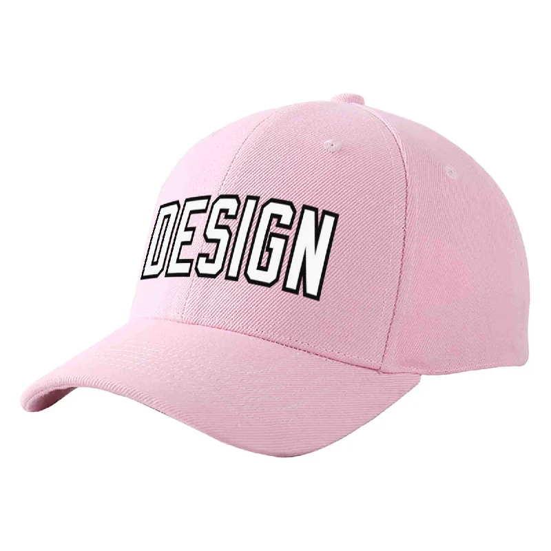 Baseball Cap Handmade-Custom Pink White-Black Curved Eaves Sport Design Baseball Cap