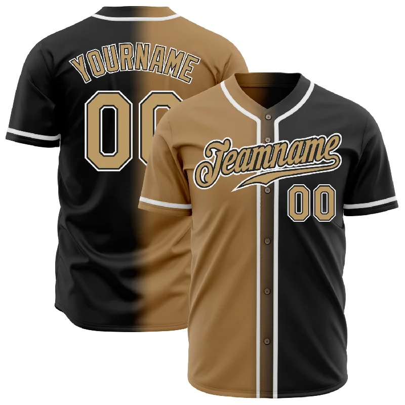 Baseball Jersey All-Season-Custom Black Old Gold-White Authentic Gradient Fashion Baseball Jersey