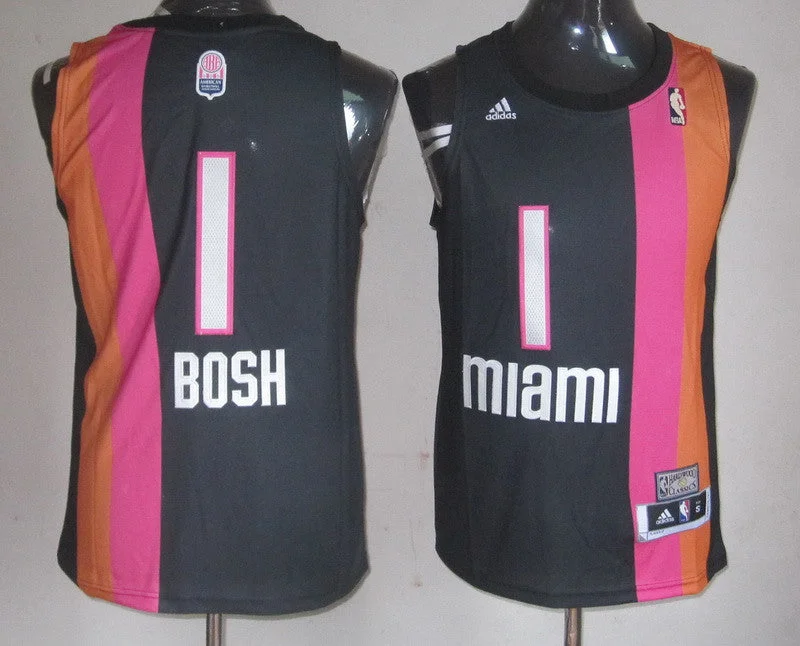 Basketball Jersey Halloween-Heat 1 Bosh Black rainbow Cotton Basketball Jerseys