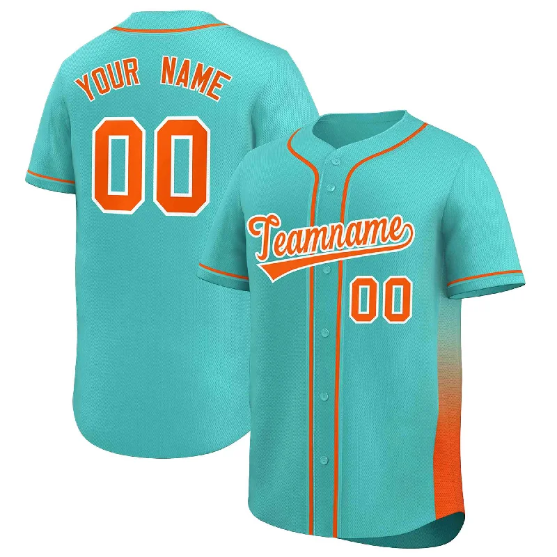 Baseball Jersey Number-Custom Aqua Orange Personalized Gradient Side Design Authentic Baseball Jersey