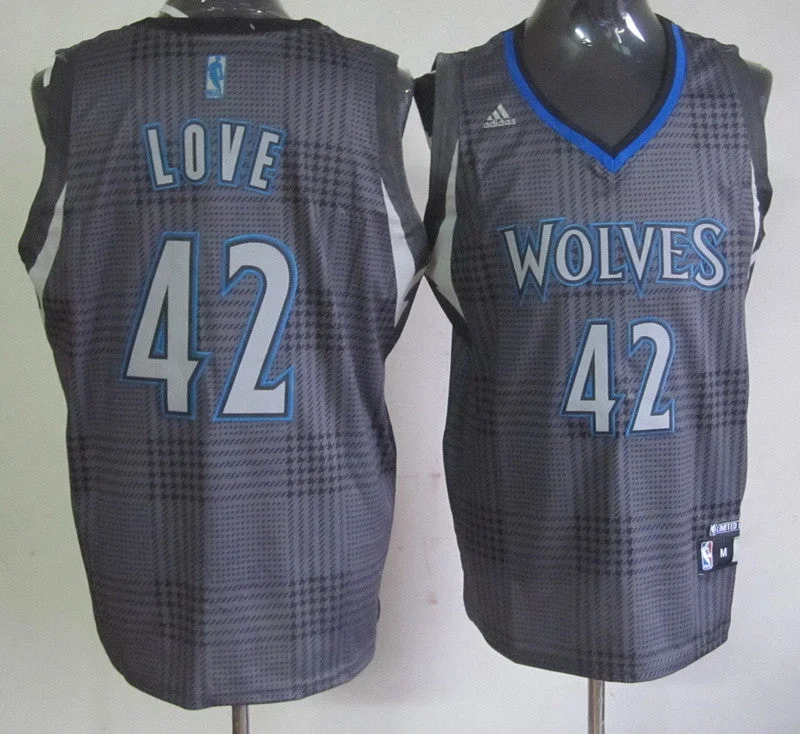 Basketball Jersey Movie-Themed-Timberwolves 42 Love Grey Grid Basketball Jerseys