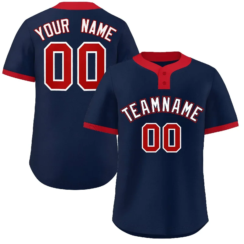 Baseball Jersey Meme-Custom Navy White-Red Classic Style Authentic Two-Button Baseball Jersey