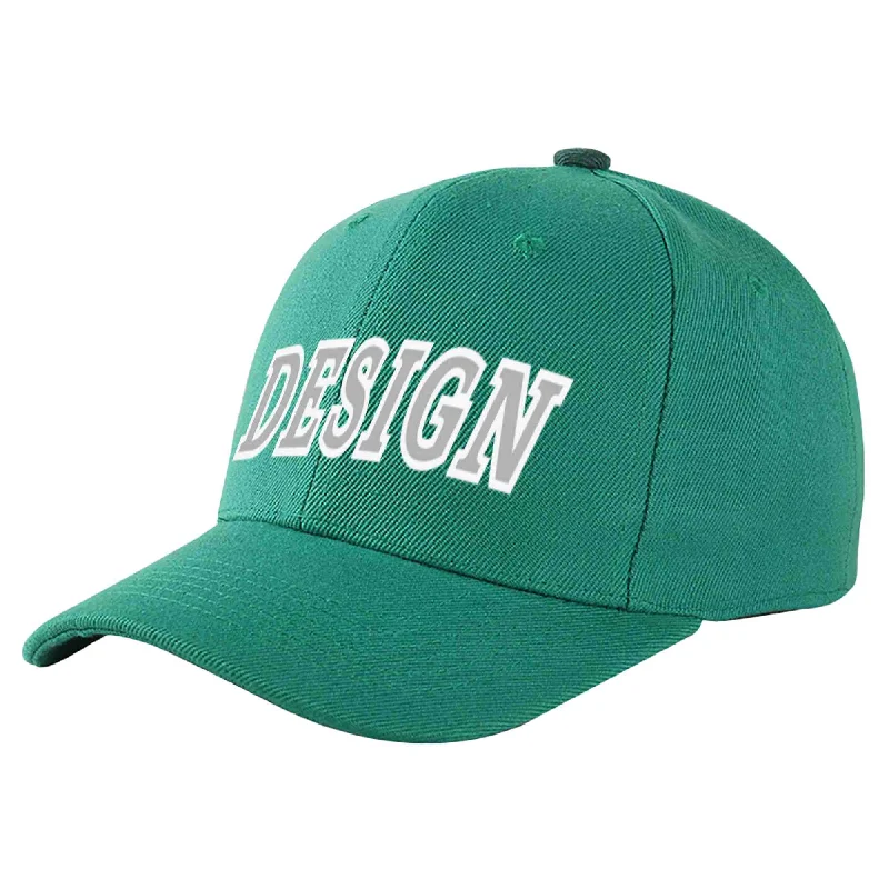 Baseball Cap High Profile-Custom Light Green White-Gray Curved Eaves Sport Design Baseball Cap