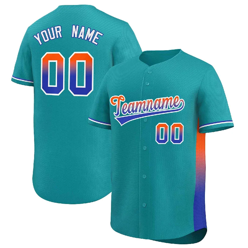 Baseball Jersey Pop Culture-Custom Aqua Orange-Royal Personalized Gradient Font And Side Design Authentic Baseball Jersey